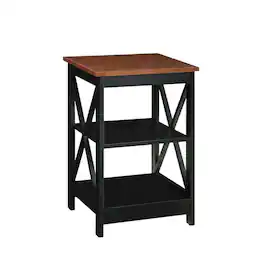 FurniFact - Cherry finish end table with shelves and transitional coastal style - Black