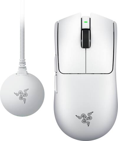 Razer DeathAdder V4 Pro - Ultralichtgewicht draadloze Ergonomische Esports Muis - 57g - 2,4 Ghz Hyperspeed - Focus Pro 45K Sensor - 8K Hz Polling - Optische Schakelaars Gen-4 - PC/Mac | Wit Razer DeathAdder V4 Pro - Ultralichtgewicht draadloze Ergonomische Esports Muis - 57g - 2,4 Ghz Hyperspeed - Focus Pro 45K Sensor - 8K Hz Polling - Optische Schakelaars Gen-4 - PC/Mac | Wit