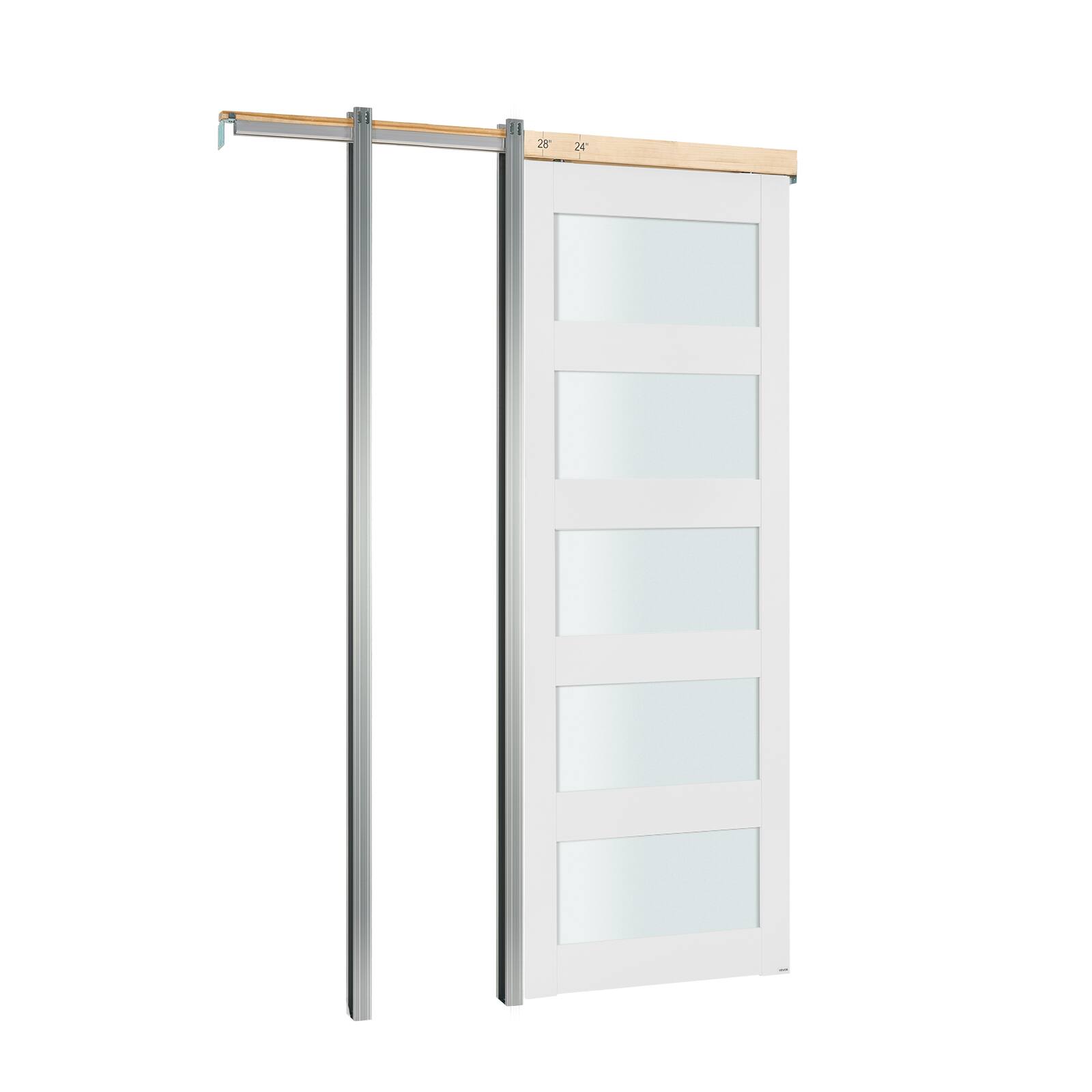 Alt View 5. VEVOR - Sliding Pocket Door,30" x 80",5-Lite Frosted Glass Single Sliding Door with Hardware Kit, Sturdy Solid Wood & MDF Pocket - White.
