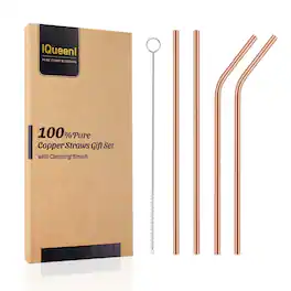 Dazzed Corner - 4pcs Reusable Straws Set with 2 Bent Straws 2 Straight Straws and 1 Cleaning Brush - Copper