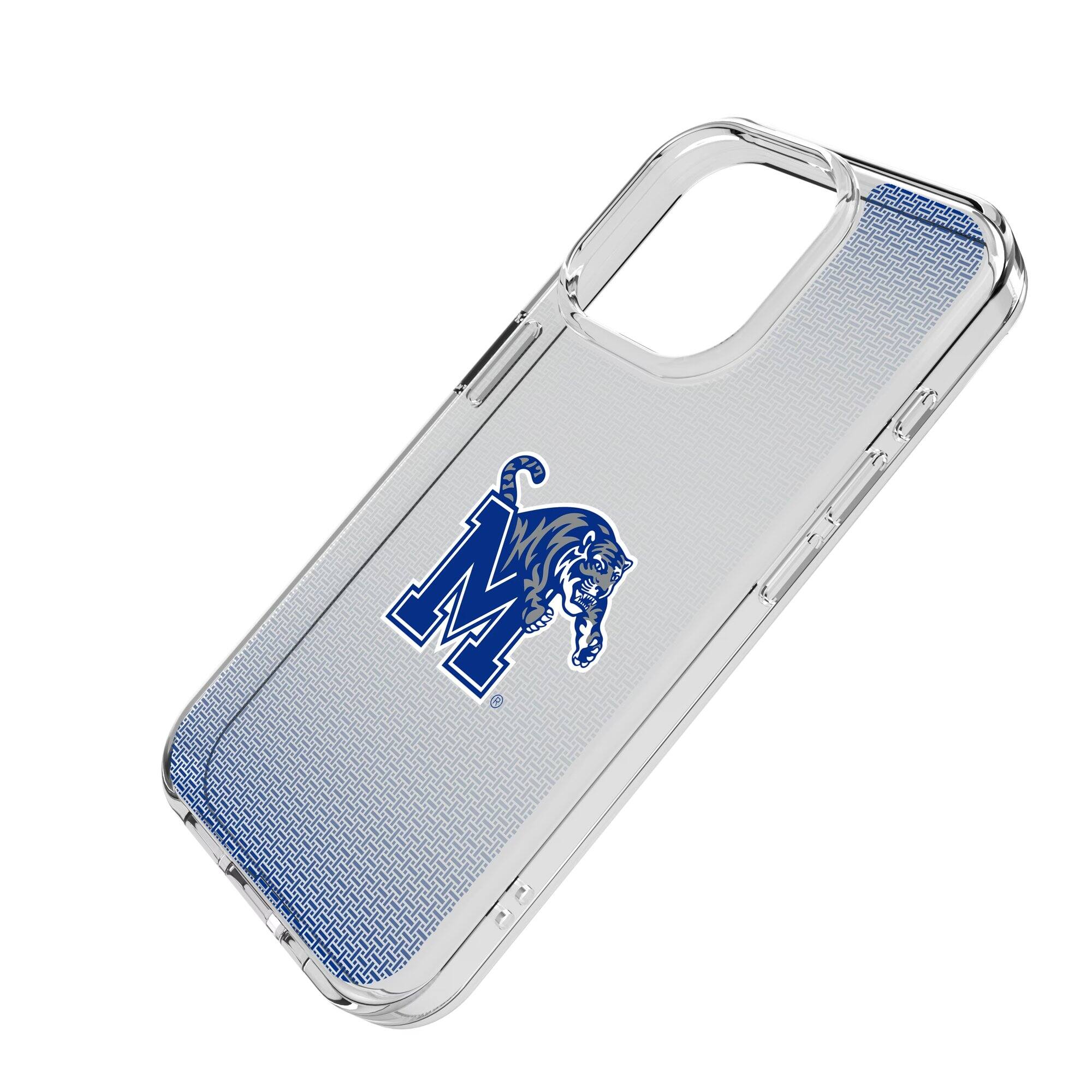 Alt View 1. Keyscaper - Memphis Tigers Linen Logo iPhone Clear Case - 13 Pro - Multicolor.