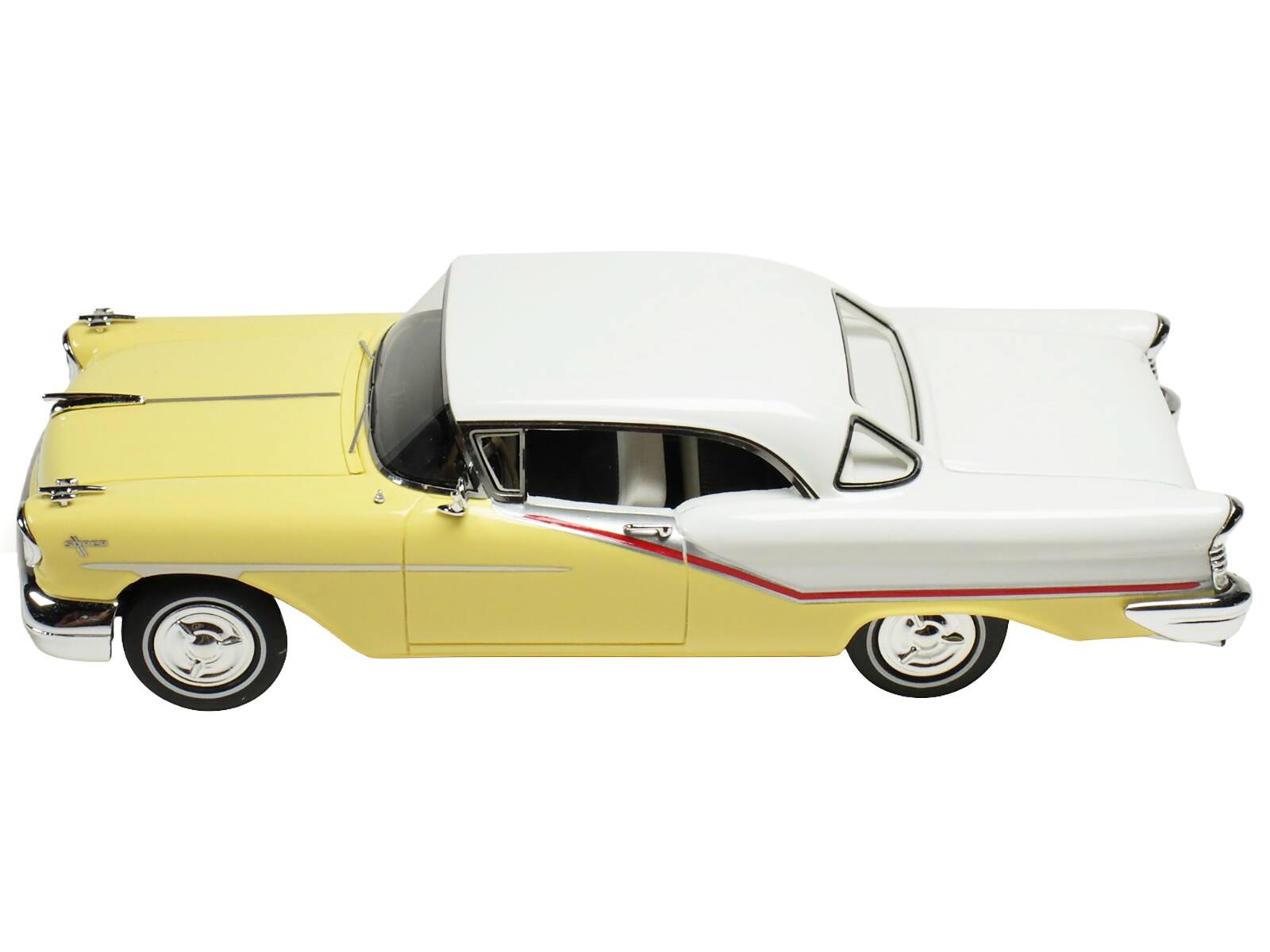 Left. Goldvarg Collection - 1957 Oldsmobile Starfire Coronado Yellow and Alcan White Limited Edition to 200 pieces Worldwide 1/43 - Yellow and White.