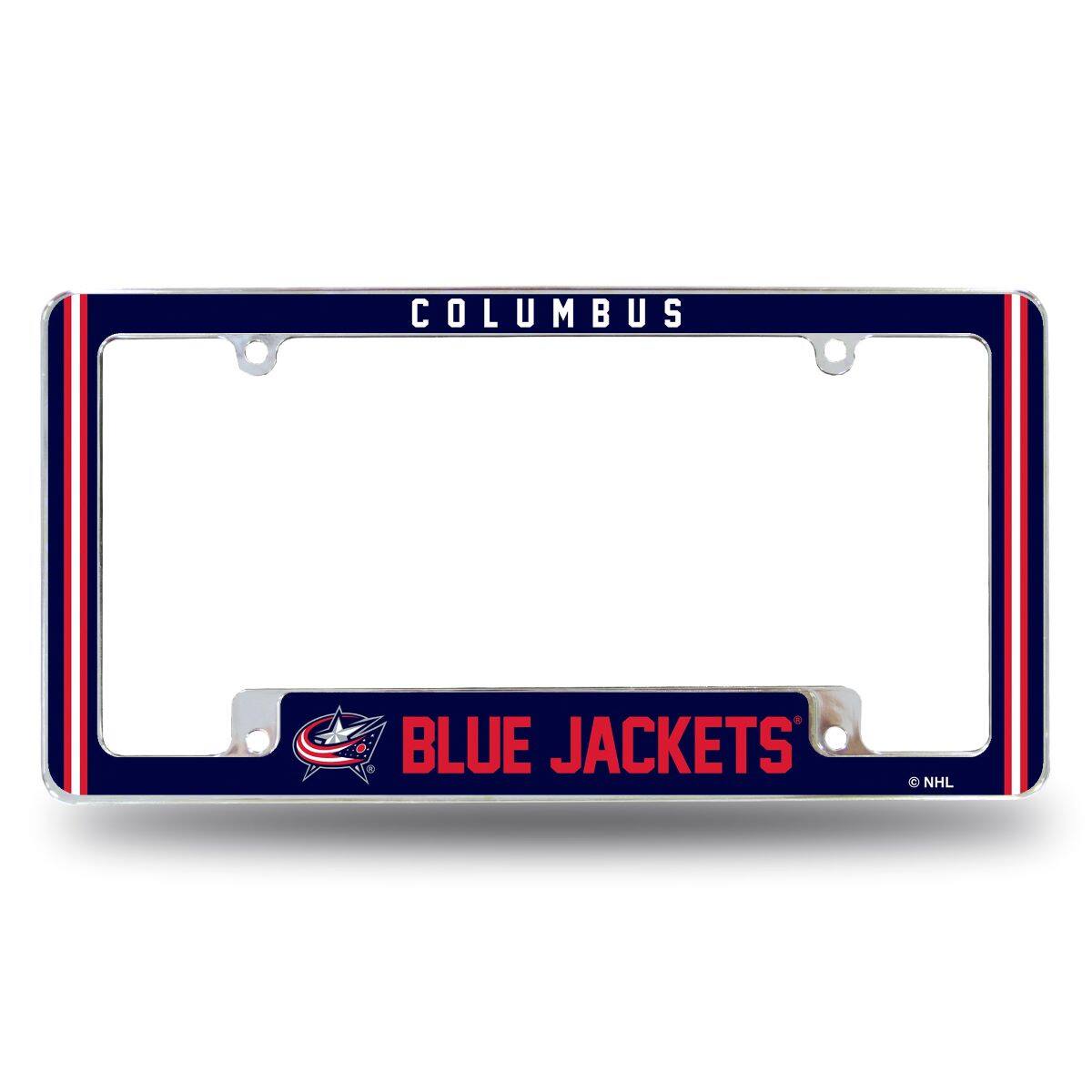 Columbus Blue Jackets Chrome Metal License Plate Frame with Full Frame Team Color Graphics