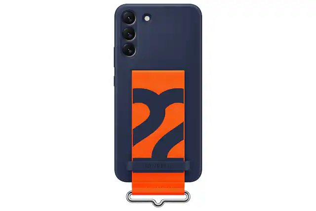 Front. Samsung - Galaxy S22 Silicon with Strap - Navy.