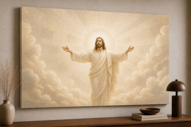 Front. FC Design - Large Ivory Divine Glory Canvas 24x36" Ready-to-Hang Religious Art Painting Home Wall Decor Gift - MultiColor.
