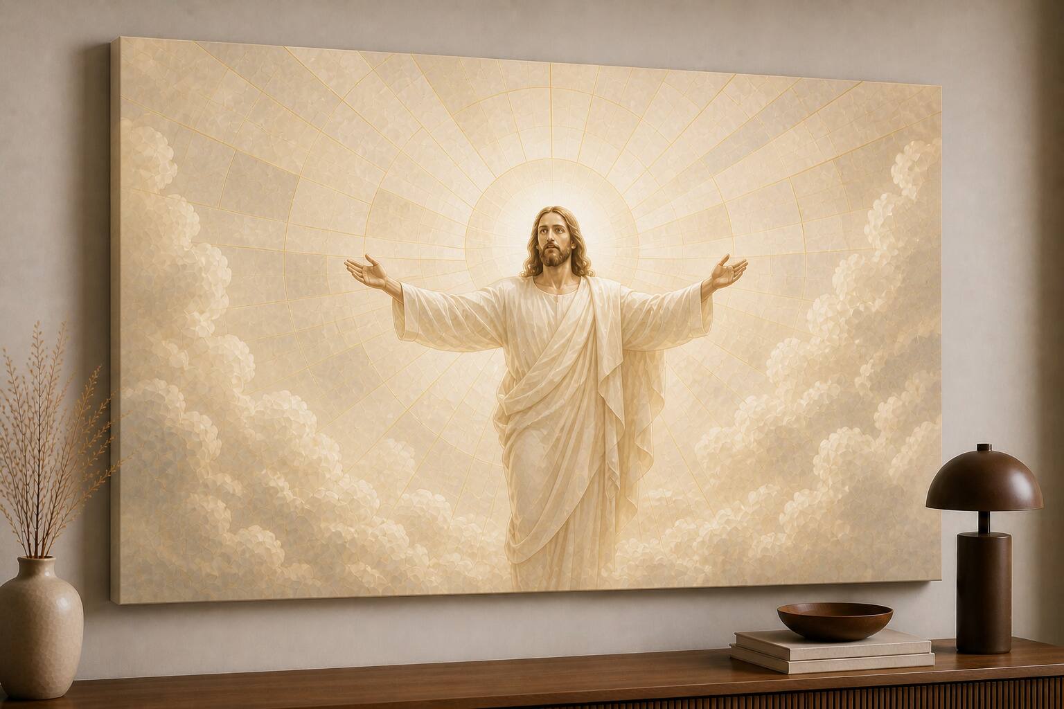 Front. FC Design - Large Ivory Divine Glory Canvas 24x36" Ready-to-Hang Religious Art Painting Home Wall Decor Gift - MultiColor.
