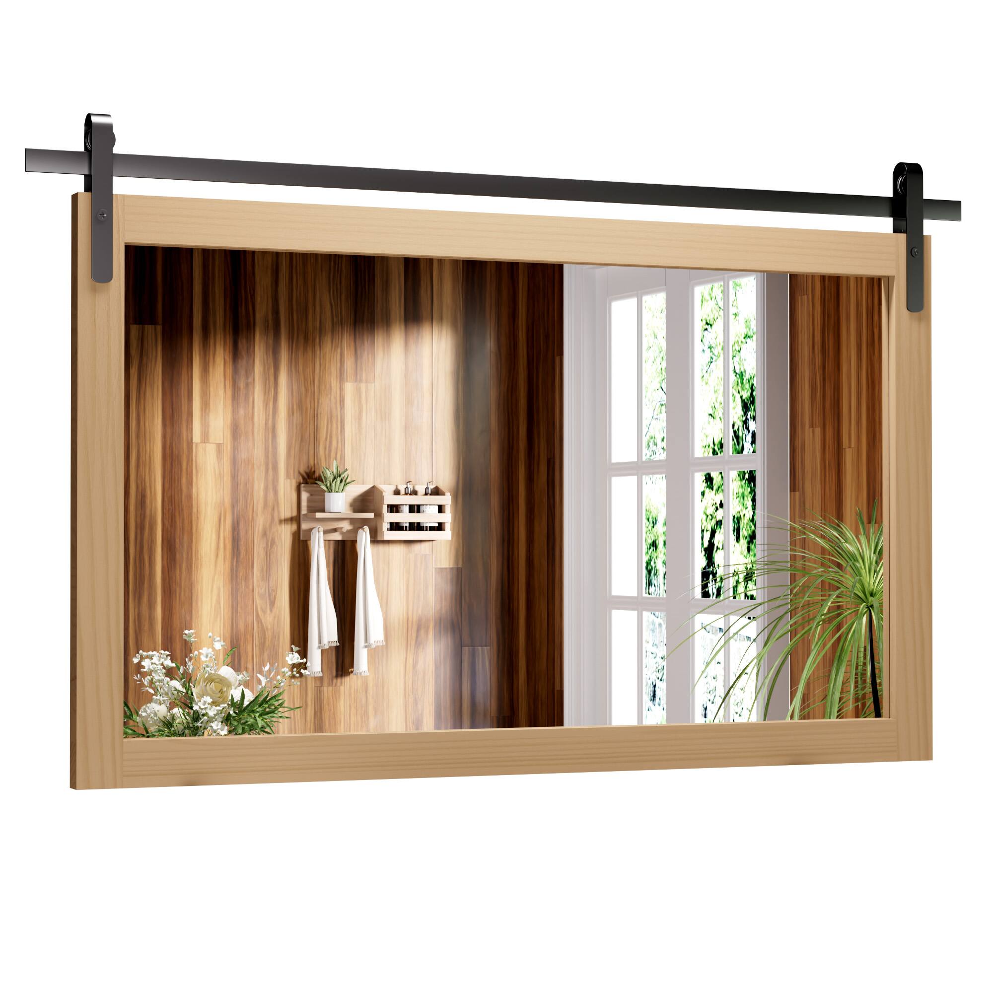 Alt View 5. PAIHOME - Rectangular Mirrors 40"x26" Wood Frame Wall Mirror Bathroom Mirror Bedroom Vanity Mirror Living Room Decor - Brown.