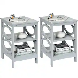 Ecooso - 2 Pieces 3-Tier End Tables with Stable Frame and Storage Shelves for Living Room - Gray