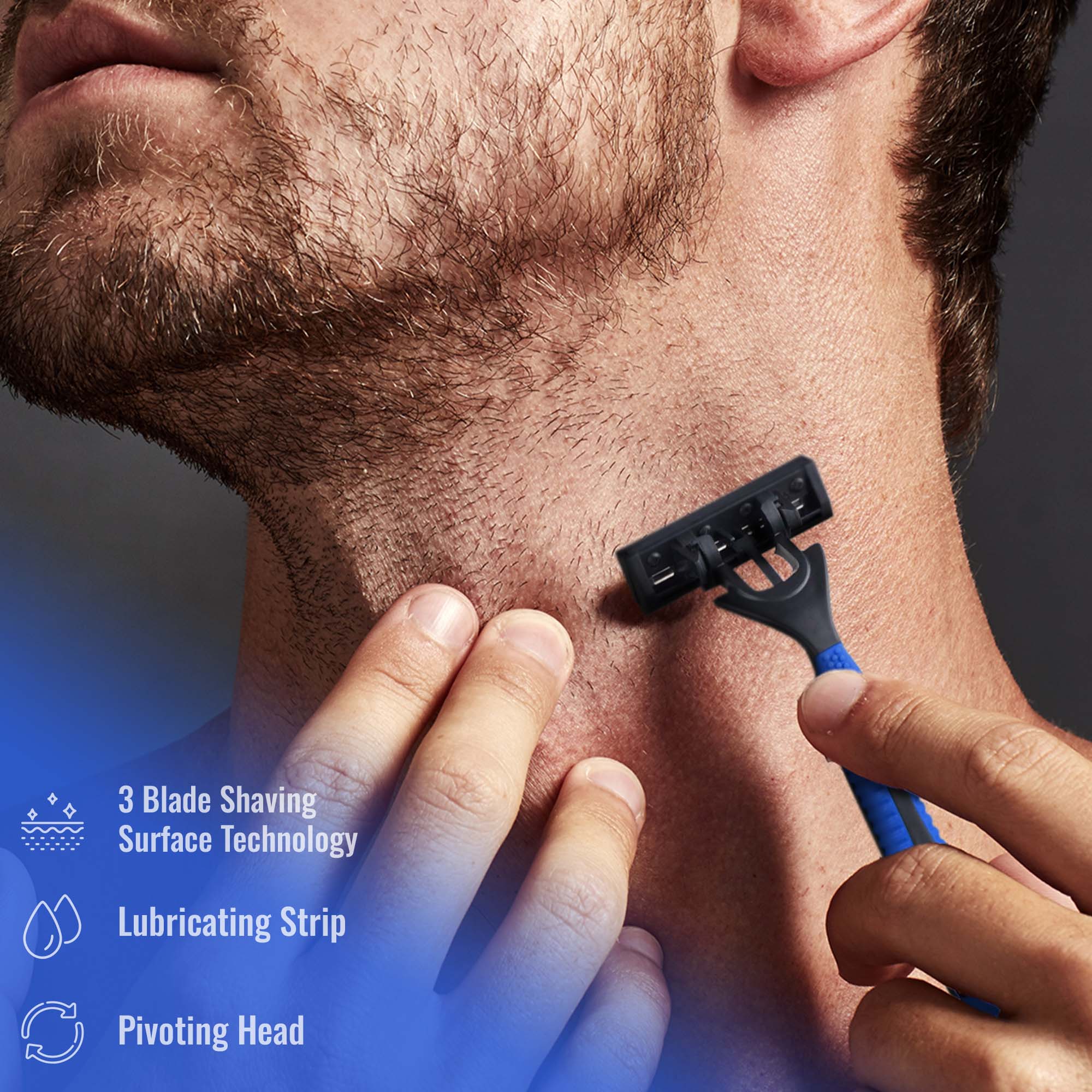 3 Blade Shaving Surface Technology  
Lubricating Strip  
Pivoting Head