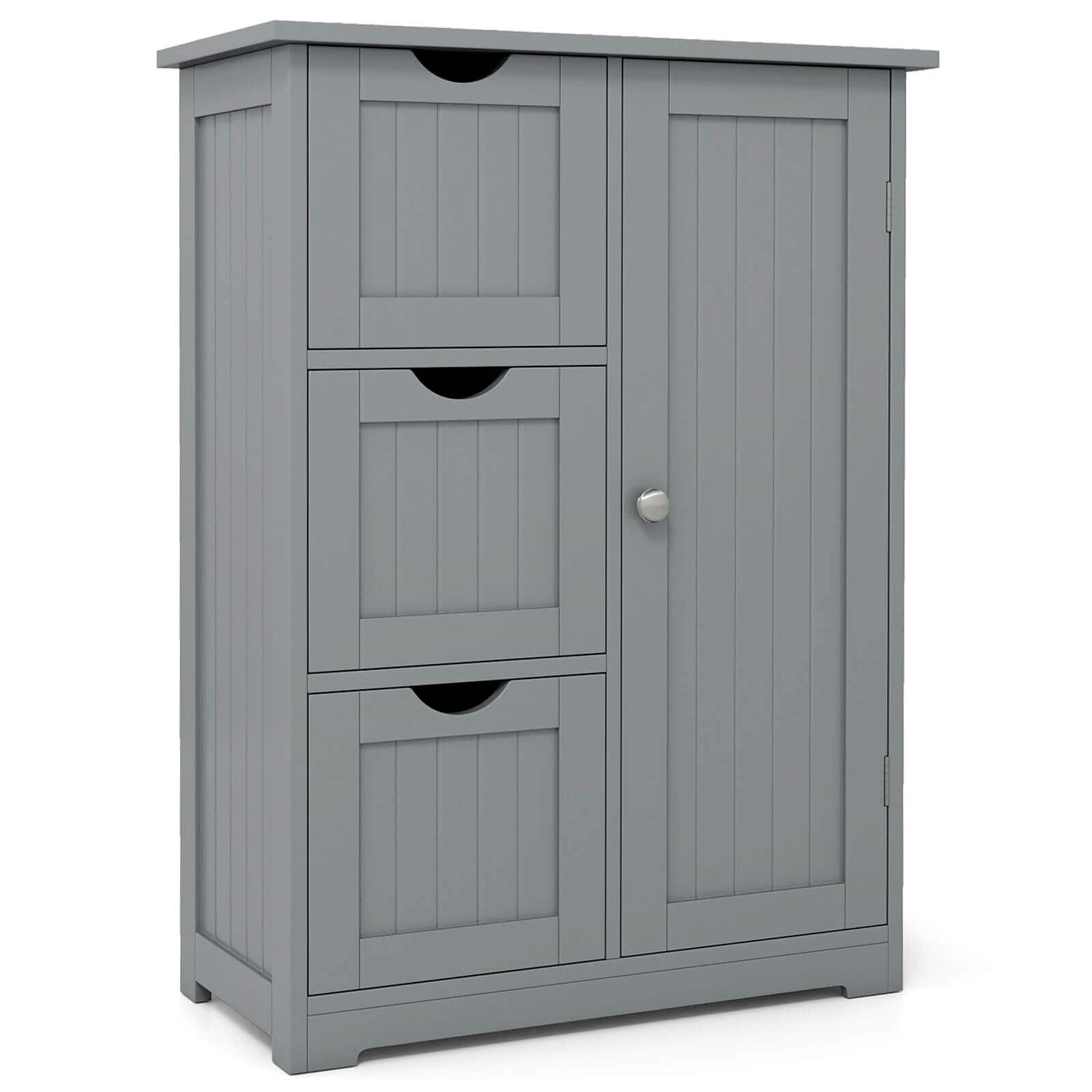 Costway - Bathroom Floor Cabinet Side Storage Cabinet with 3 Drawers and 1 Cupboard - Gray