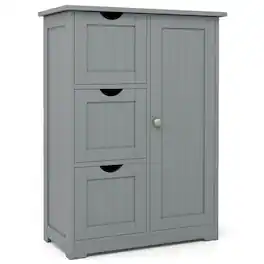 Costway - Bathroom Floor Cabinet Side Storage Cabinet with 3 Drawers and 1 Cupboard - Gray