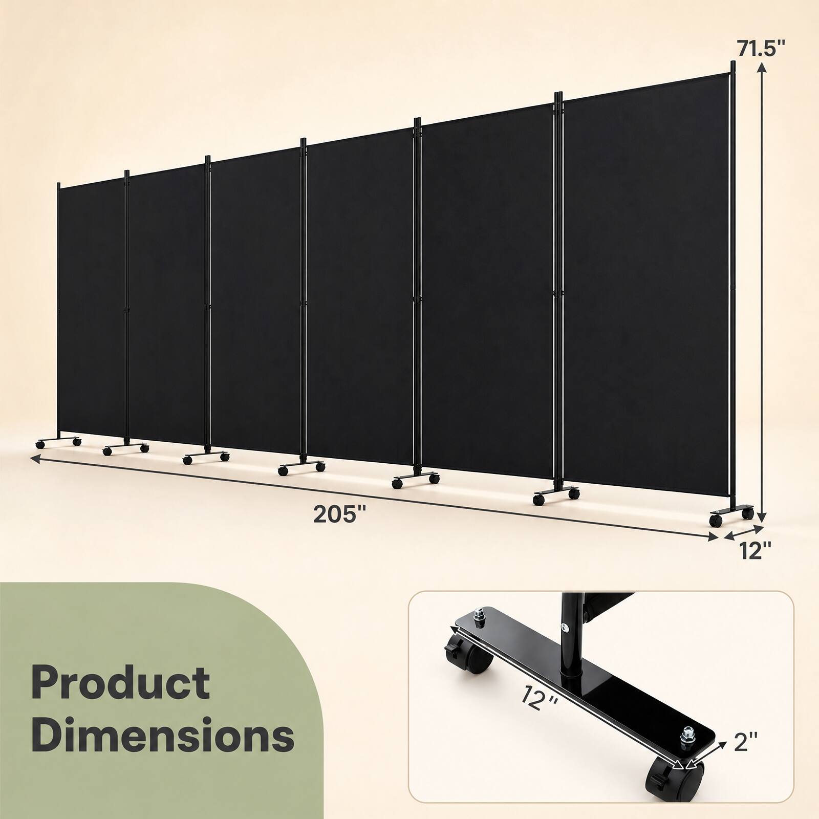 71.5"  
205"  
12"  
Product Dimensions  
12"  
2"