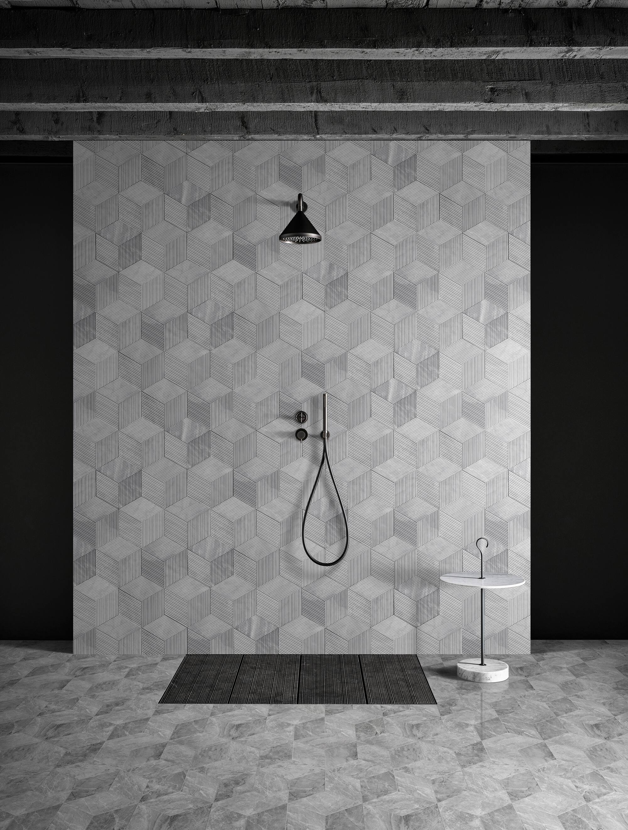 Alt View 6. APRILSOUL - Hexagon Carrara Gray Natural Marble Tiles OL Textured 3D Fluted - White.