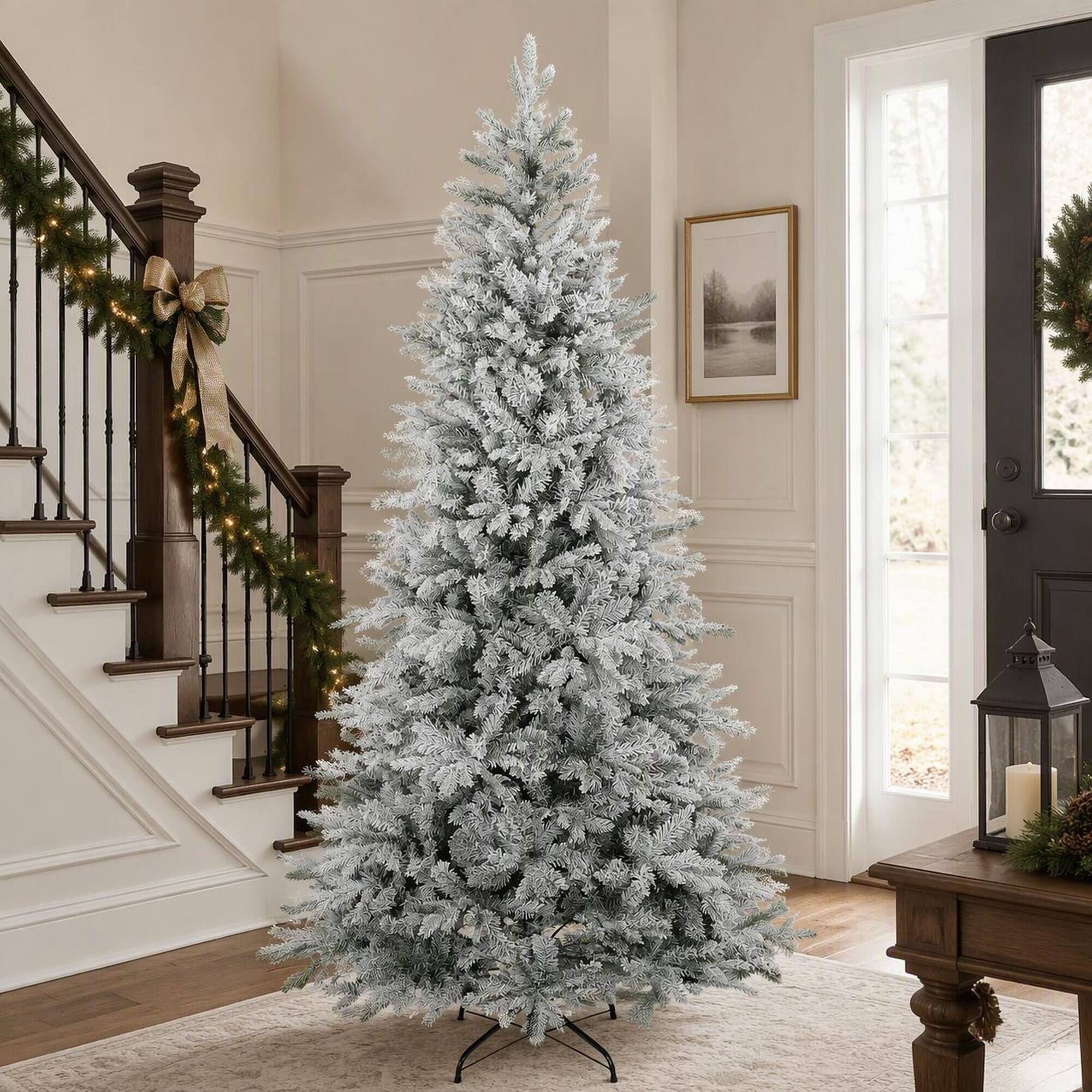 RYHNUYNE HOMCOM 7.5 Ft Artificial Frosted Christmas Tree, Realistic ...