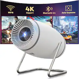 URAO - Mini Projector with WiFi and Bluetooth, 4K 1080P Support Portable Projector 180° Rotatable 130'' Screen - White