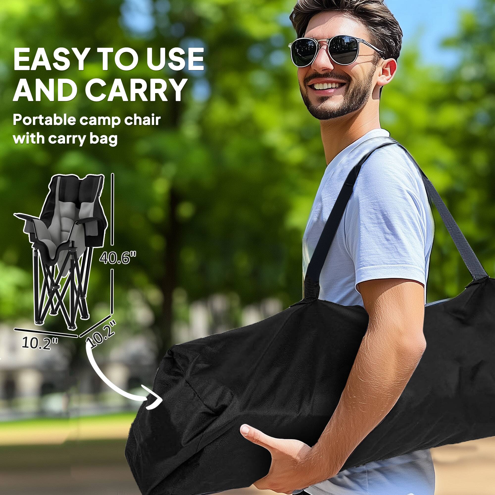 EASY TO USE AND CARRY
Portable camp chair with carry bag
40.6"
10.2"
10.2"
