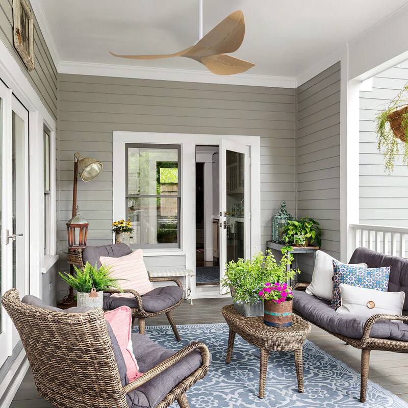 Alt View 9. Sofucor - Sofucor Ceiling Fan No Lights 52 Inch Mordern Ceiling Fan with Remote Farmhouse Bedroom Living Room Outdoor Patio Porch - White Yellow.