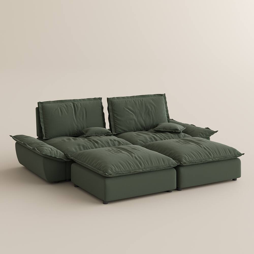 Alt View 8. POVISON - Modern Beige Sleeper Sofa with 2 Ottomans - Green Suede Fabric.