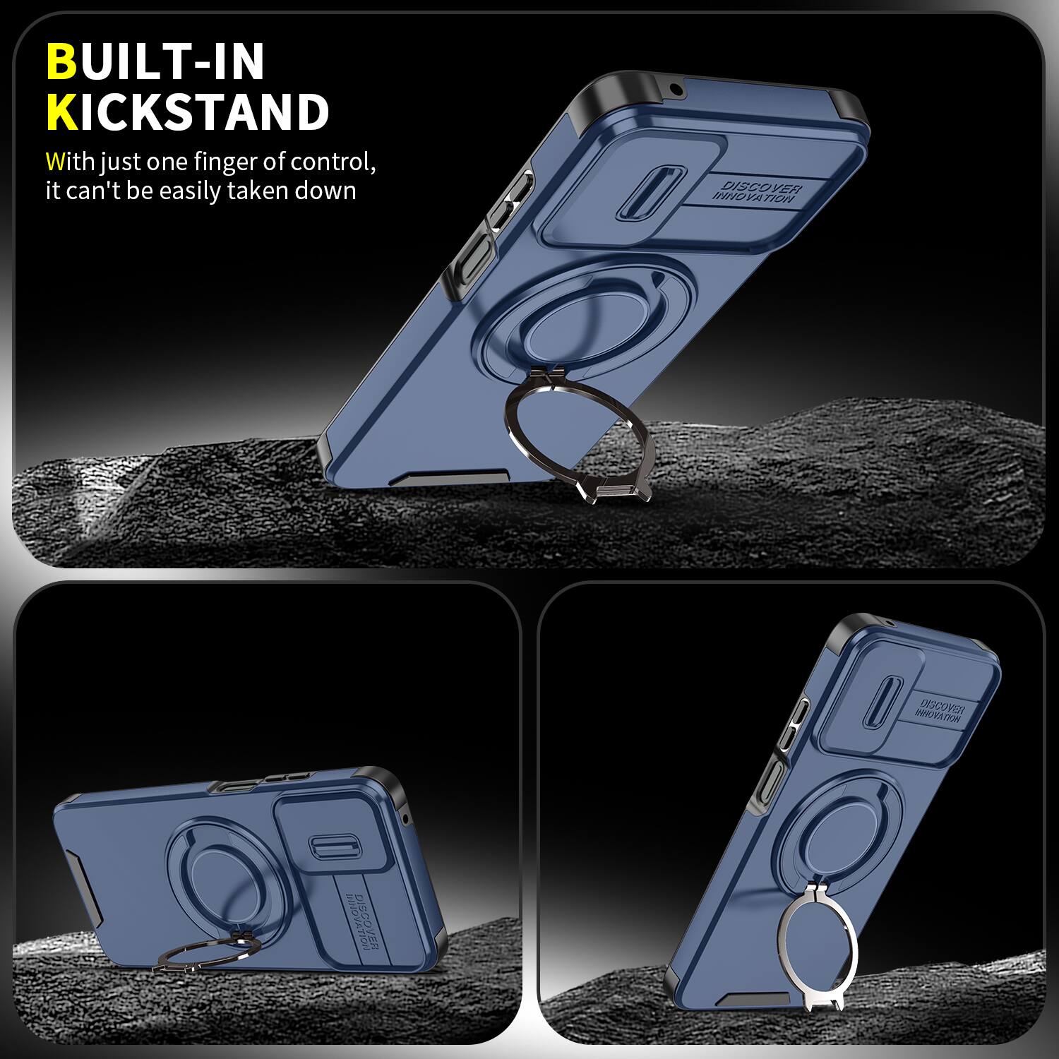 BUILT-IN KICKSTAND  
With just one finger of control, it can't be easily taken down  

DISCOVER INNOVATION  
HOTAVOHNI DISCOVER  
DISCOVER g.Ft