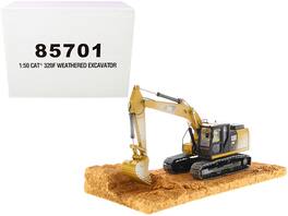 CAT Caterpillar 320F Weathered Tracked Excavator with Operator "Weathered Series" 1/50 Diecast Model by Diecast Masters - Yellow