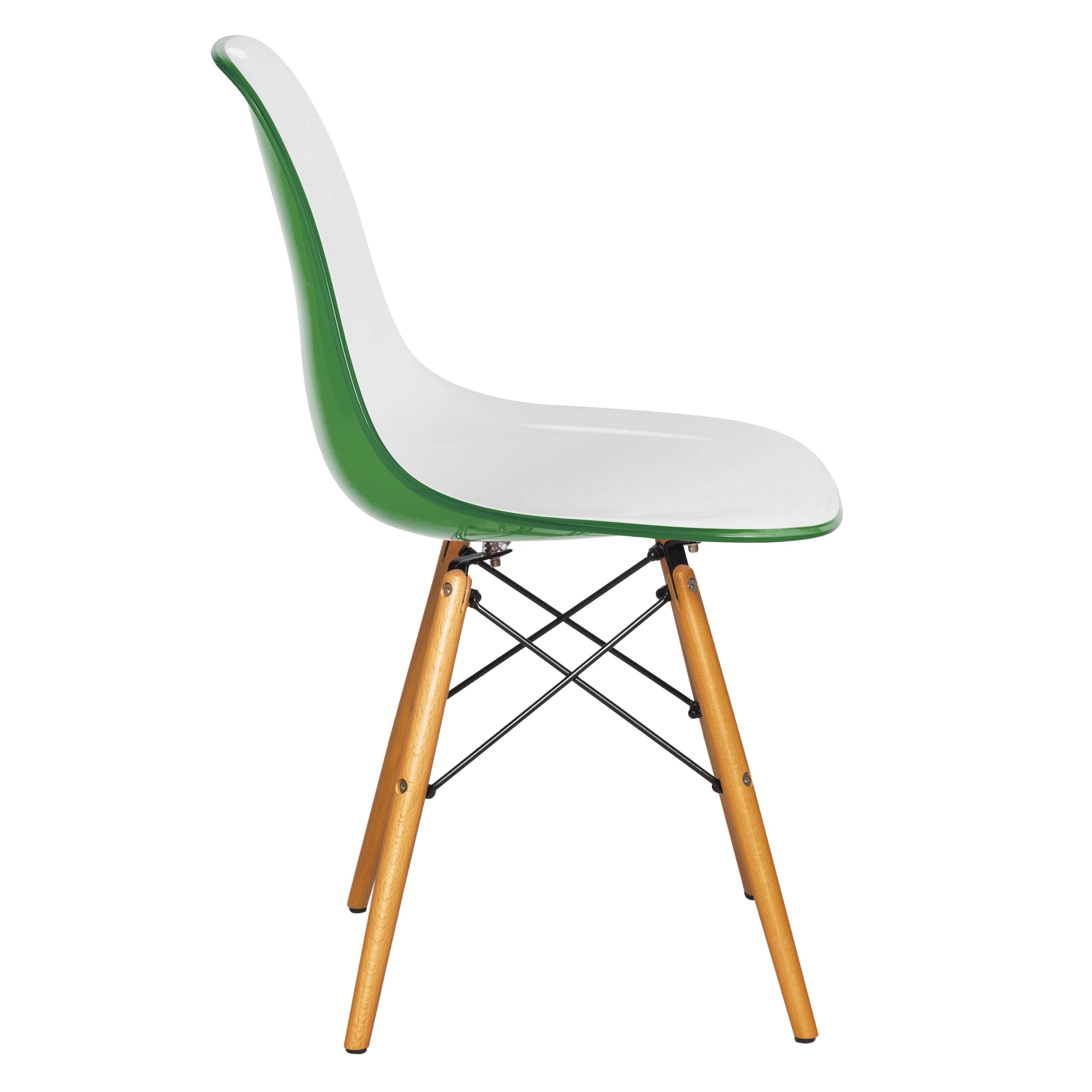 Back. LeisureMod - Dover Mid-Century Modern Dining Chair, ABS Plastic Seat with Wood Legs - White Green.