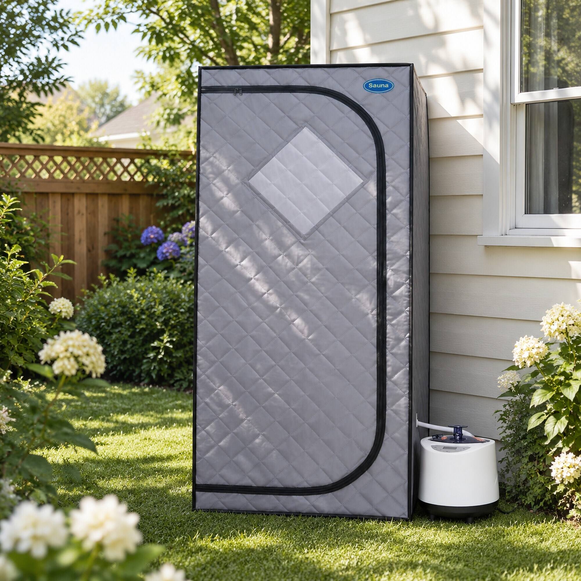 Alt View 2. RYHNUYNE - Full Size Portable Steam Sauna Tent, Grey, 29.1 x 29.1 x 66.5 in, 2.2 L Steam Generator, Remote Control, Foldable Chair - Grey.