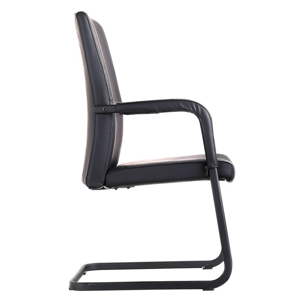 Alt View 2. LeisureMod - Evander Leather Office Chair with Aluminum Frame, Fixed Armrests, Sponge Cushion, Easy-Clean Design & Quick Assembly - Black.