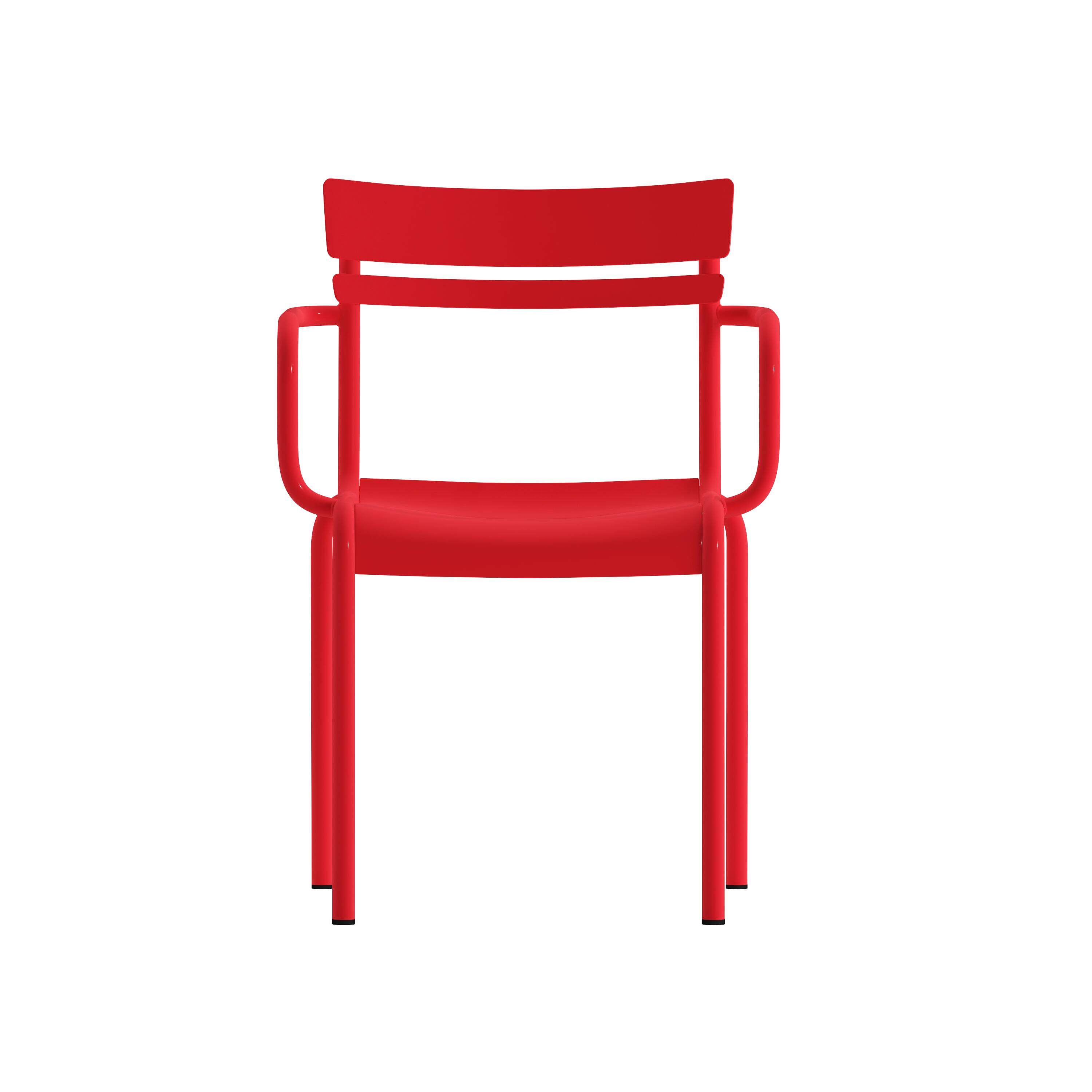 Alt View 9. Emma + Oliver - Rennes Powder Coated Steel Stacking Dining Chair with Arms and 2 Slat Back for Indoor-Outdoor Use - Red.