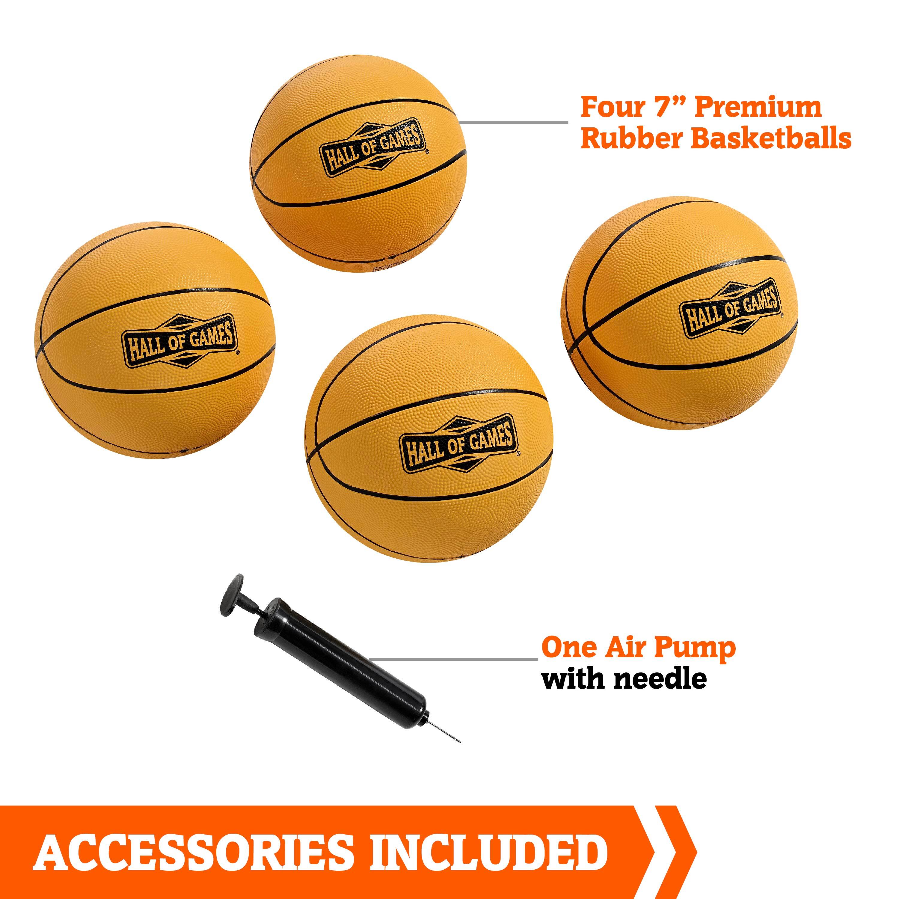 Hall of Games Four 7" Premium Rubber Basketballs with needle included.