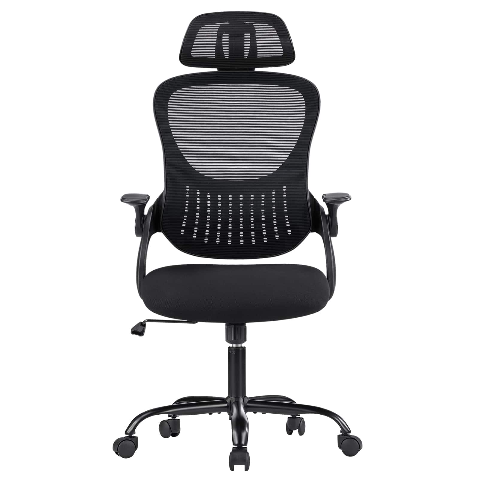 AENKYO - Computer Desk Chair High Back Rolling Swivel Adjustable Task Chair with Headrest and Flip-up Armrests - Black