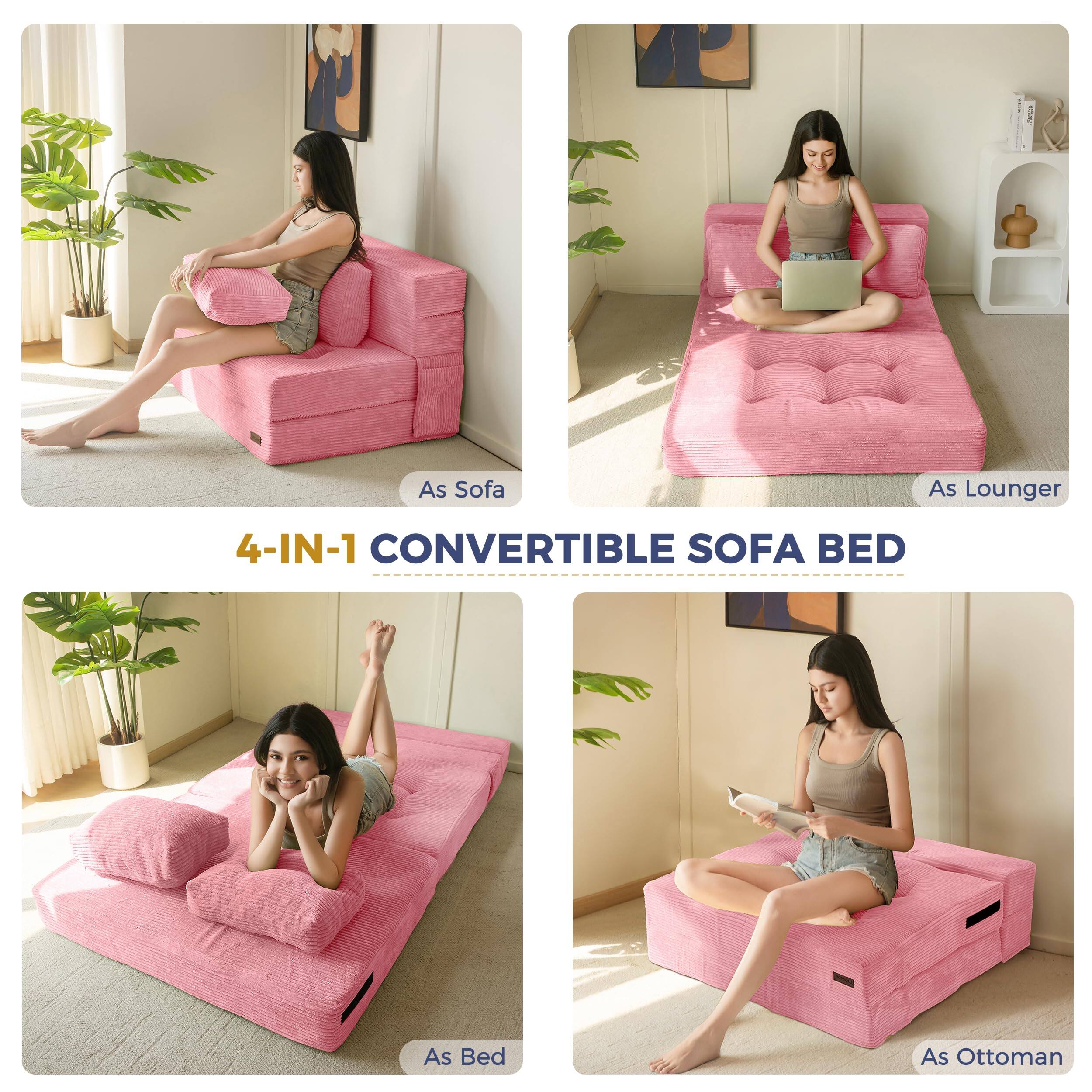 4-IN-1 CONVERTIBLE SOFA BED

As Sofa

As Lounger

As Bed

As Ottoman