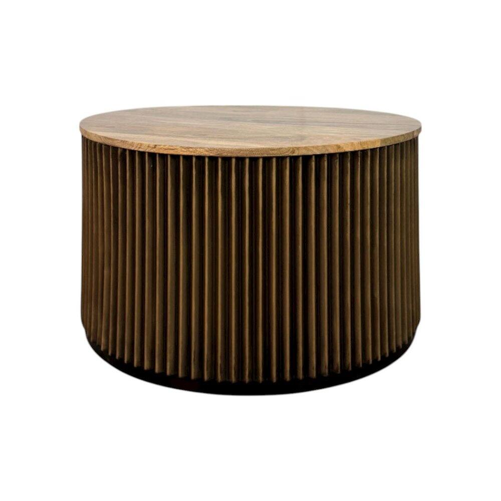 Front. Carolina Chair & Table - Harmony 30" Brass Groove Wood Top Coffee Table - Black Honed - Black.