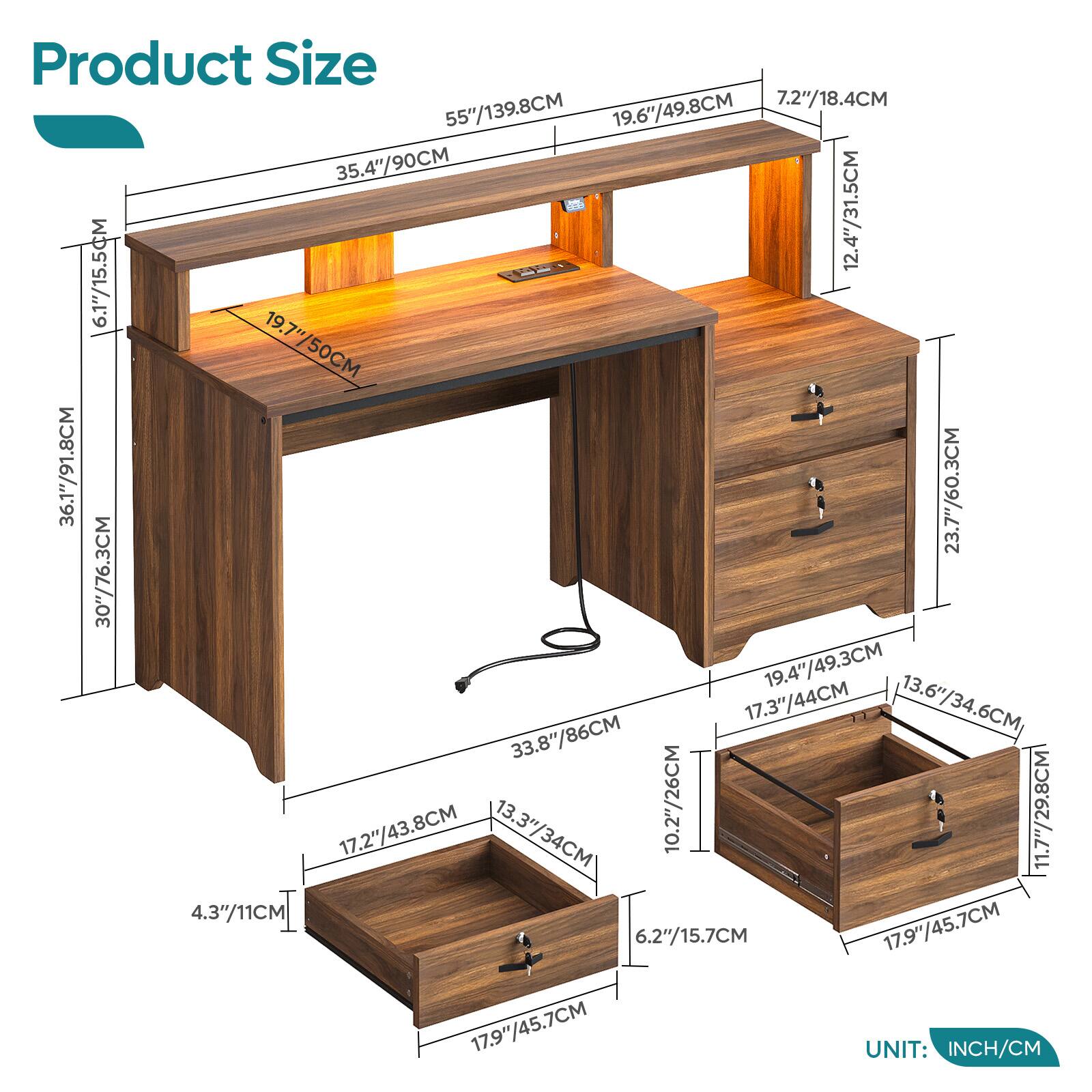 Bestier Computer Office Desk with Monitor Stand LED Lights Built in ...
