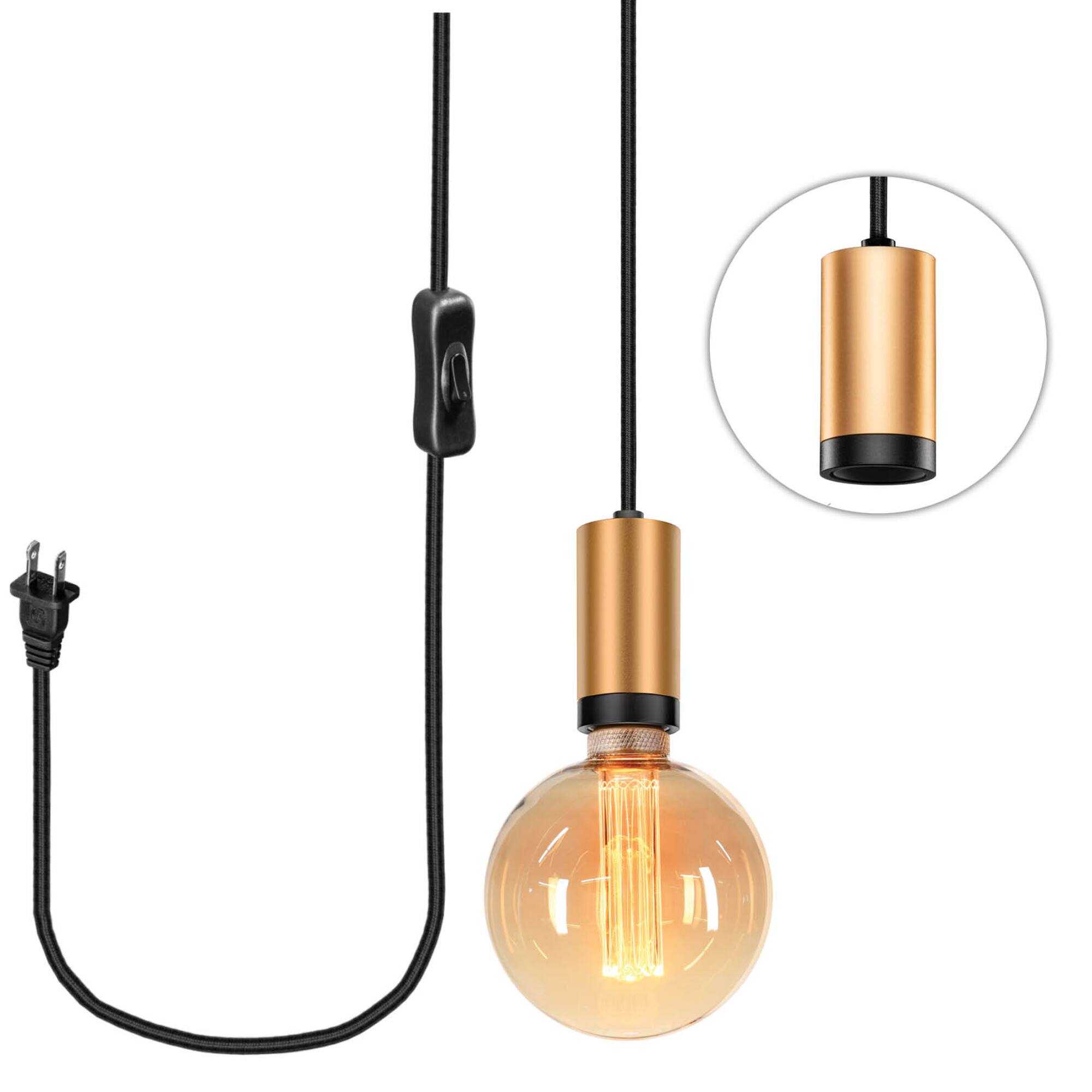 Alt View 1. Next Glow - DIY Vintage Pendant Light Cord Kit with Switch & Plug (Up to 10ft) - Brass, Black.
