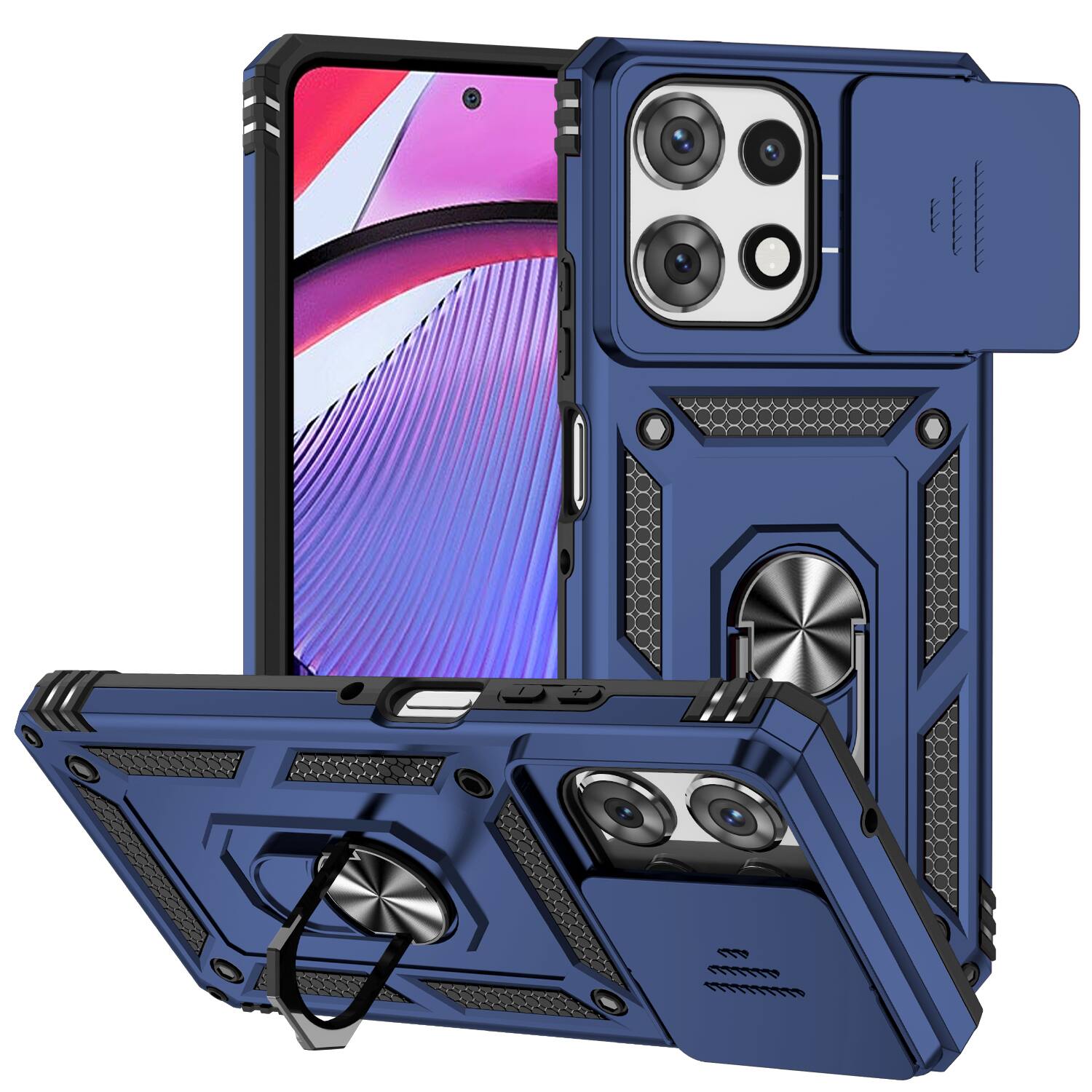 Left. UUCOVER - Shockproof Case for Motorola G Power 5G (2025) Slide Camera Cover Ring Stand TPU+PC Rugged Protective Back Case - Blue.