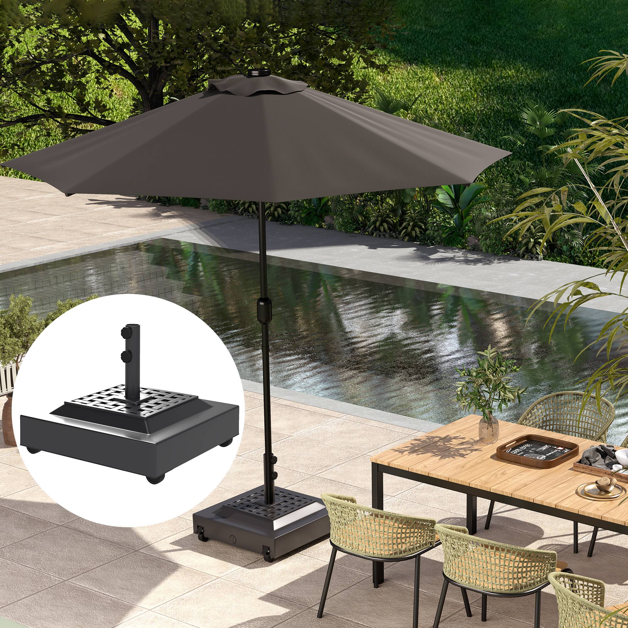 Alt View 4. Outsunny - Outdoor Umbrella Stand Base with Wheels, Heavy Duty Patio Umbrella Base, Filled Up to 143lbs with Stand or 112lbs - Black.