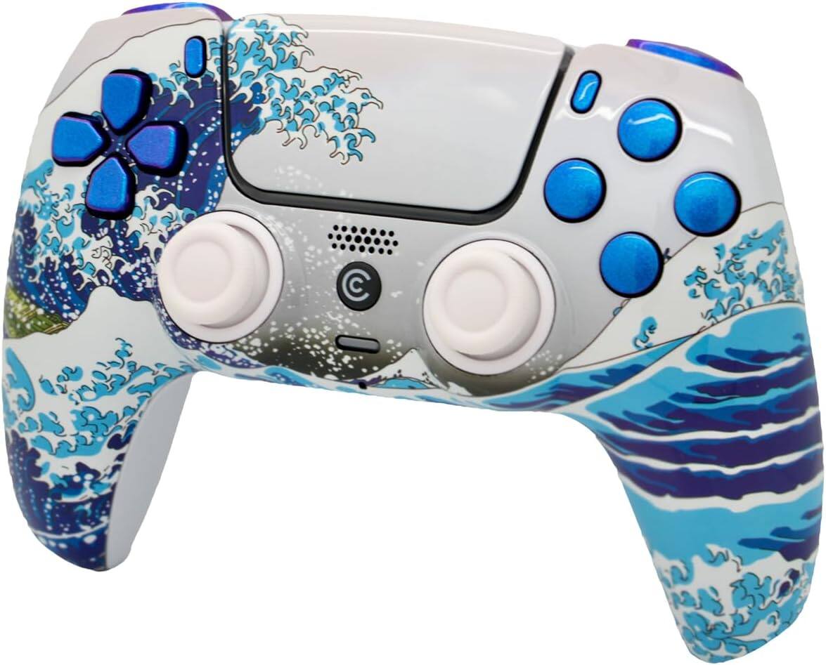 Angle. Custom Controllerzz - Custom Wireless Controller for PS5 - Waves & Chameleon Inserts.