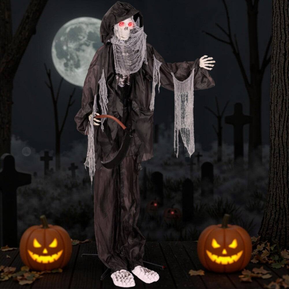 Alt View 8. Boyel Living - 8.5ft Sound Activated Grim Reaper Halloween Prop with Glowing Eyes - Black.