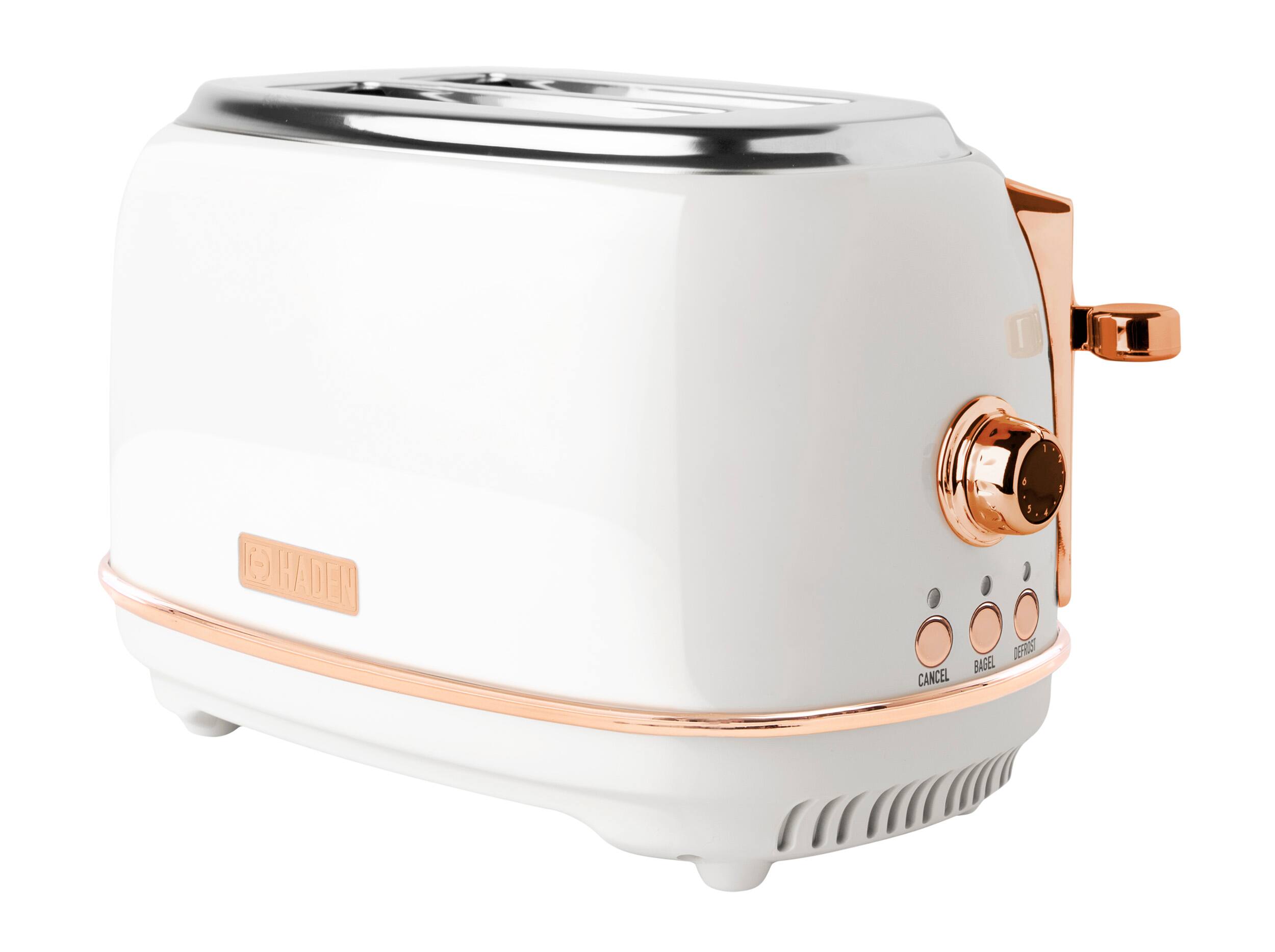 Angle. Haden - Heritage 2 Slice Toaster - Ivory and Copper.