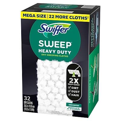 **Swiffer Sweep Heavy Duty Dry Sweeping Cloths**

- **Mega Size | 22 More Cloths!**
- **32 Dry Cloths**
- **26.3 cm x 19.9 cm (10.3 in x 7.8 in)**
- **2X Trap & Lock Dirt, Dust, Hair**
- **Unscented**
- **Renovates Up to 900 sq ft**
- **Wipes Down to a Shine**