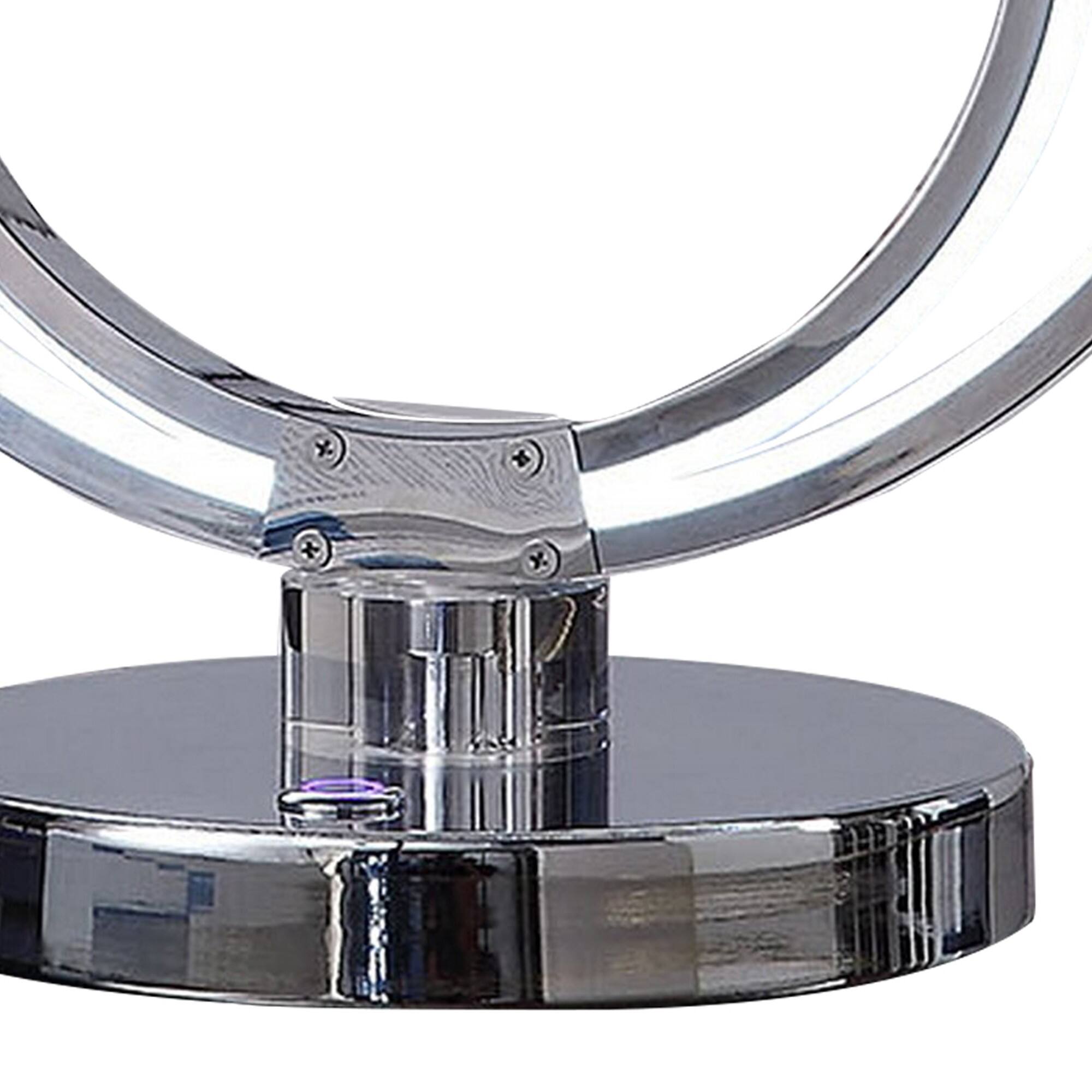 Back. Manhattan Lane - 14 Inch Table Lamp, Modern Ring LED Light, Round Metal Base - Chrome, Silver.