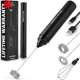 Zulay Kitchen - 3-in-1 Froth N Go Milk Frother Rechargeable - Comes with 3 Whisk Attachments - Black
