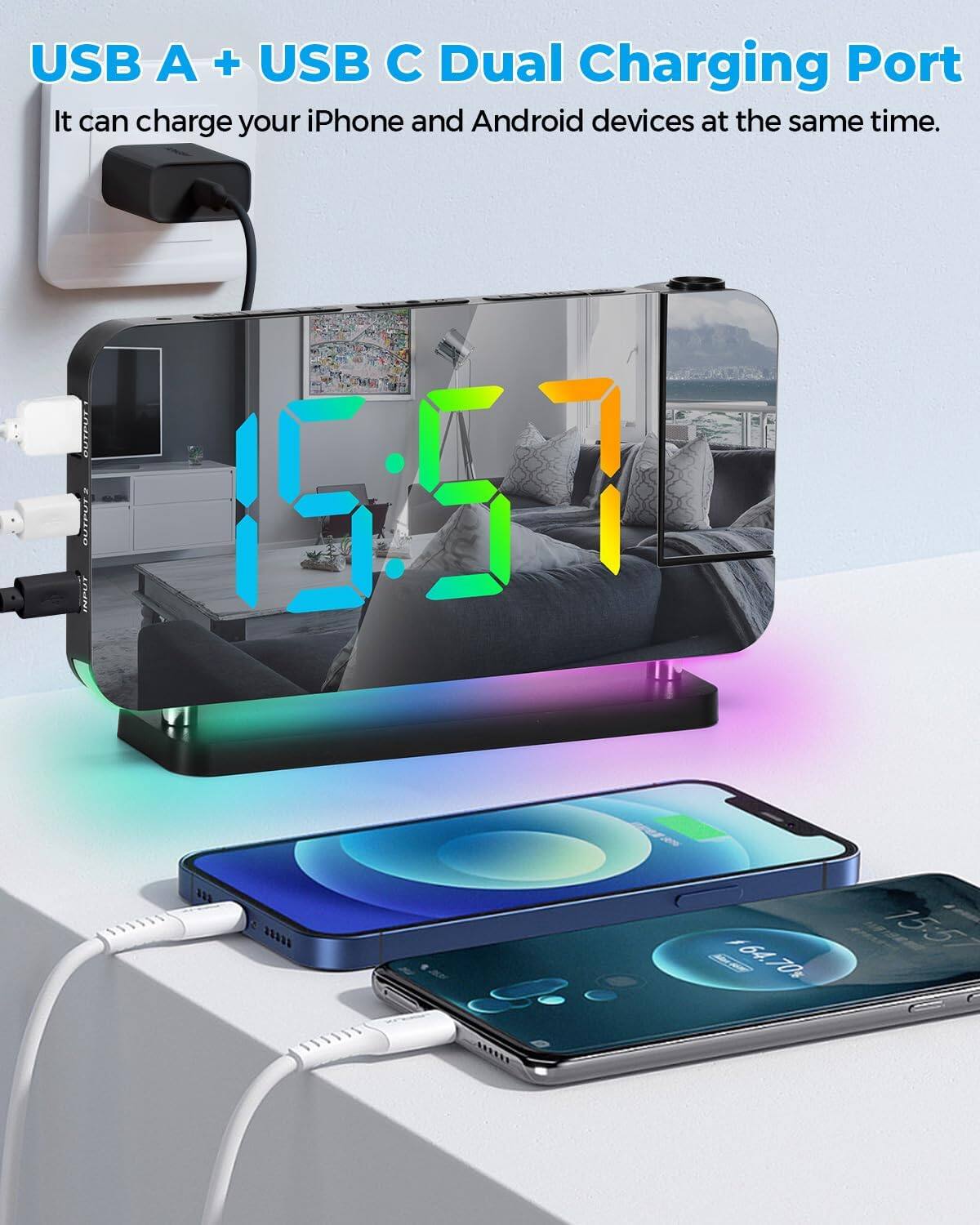 USB A + USB C Dual Charging Port  
It can charge your iPhone and Android devices at the same time.