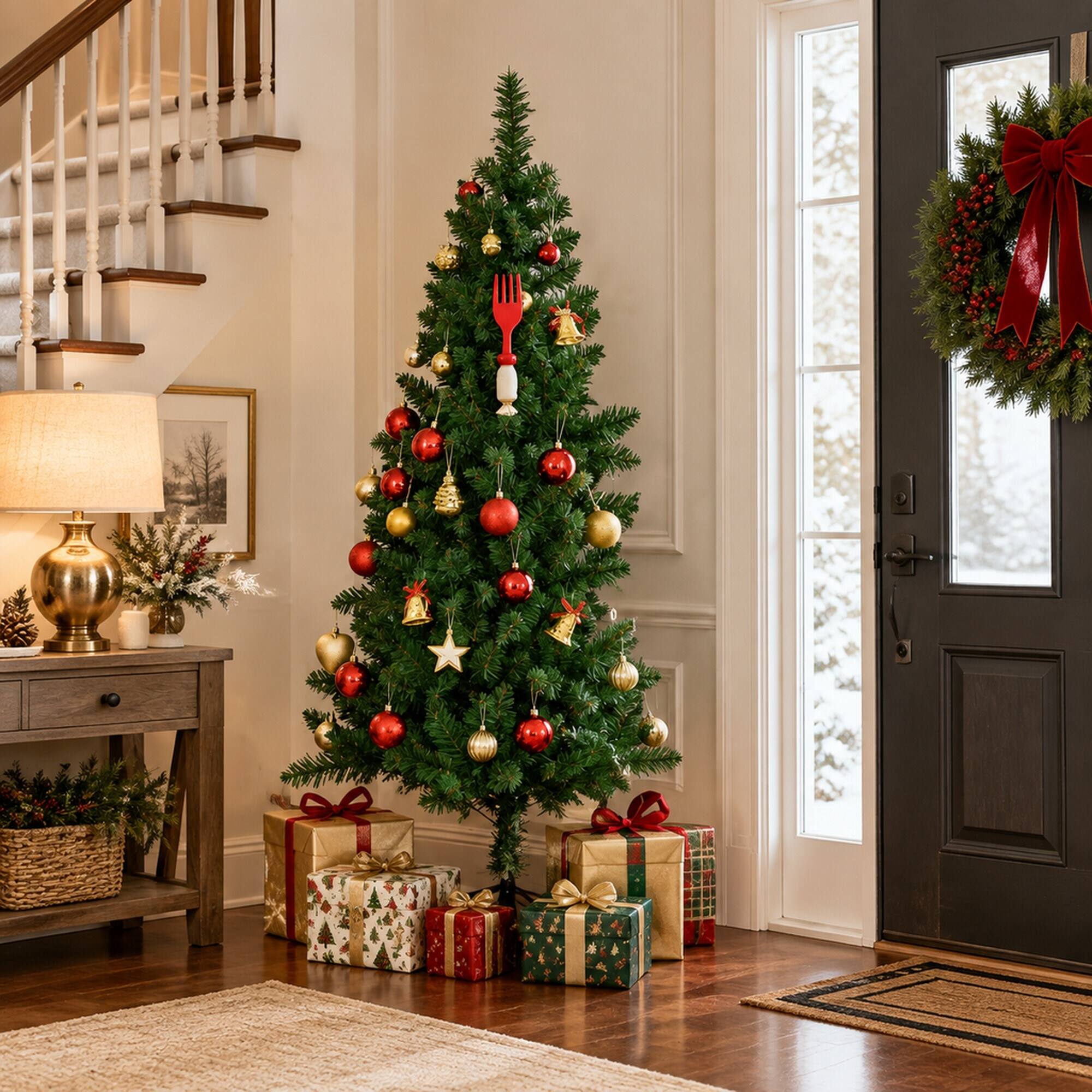 Alt View 1. RYHNUYNE - Artificial Half Christmas Tree With Auto Open and Steel Base for Indoor Decor - Green.