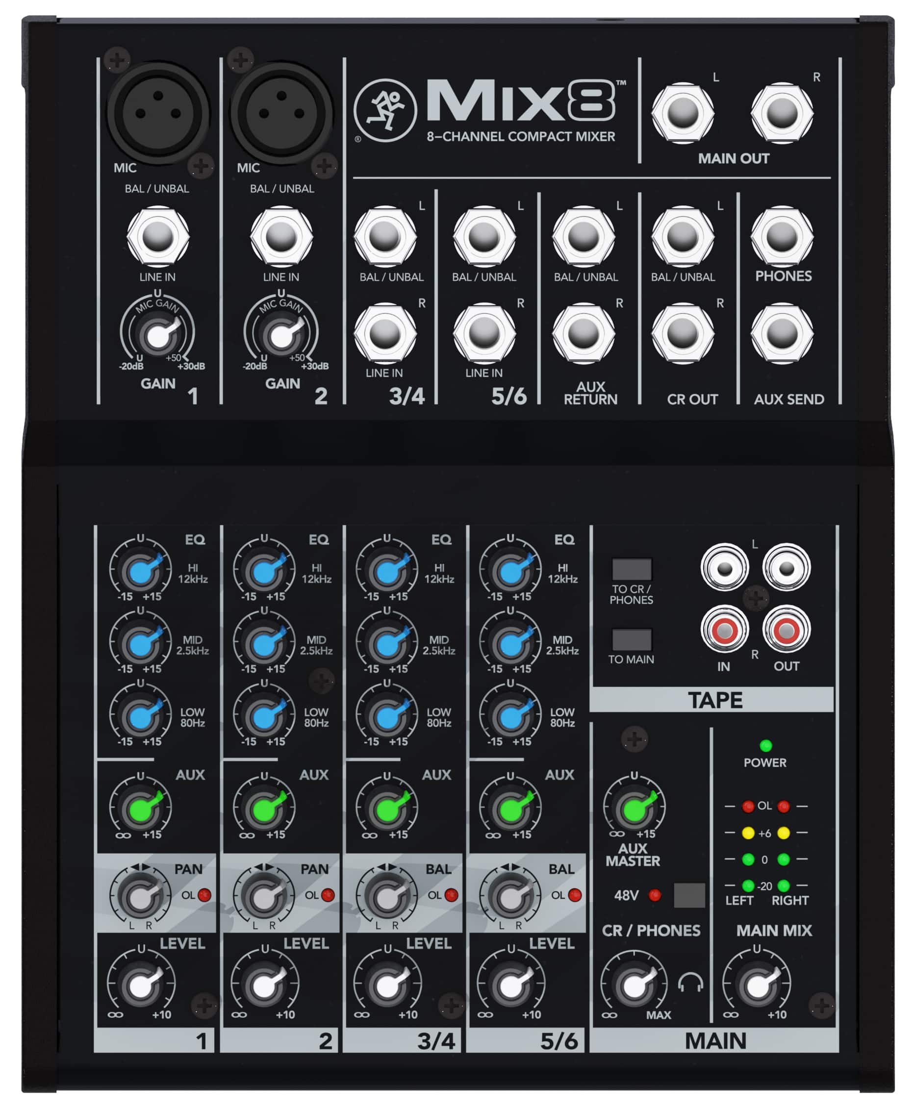 Front. Mackie - Mix8 Compact Mixer - Black.