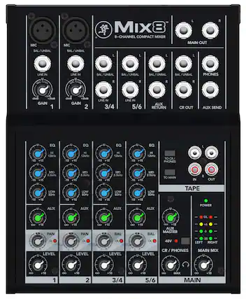 Front. Mackie - Mix8 Compact Mixer - Black.
