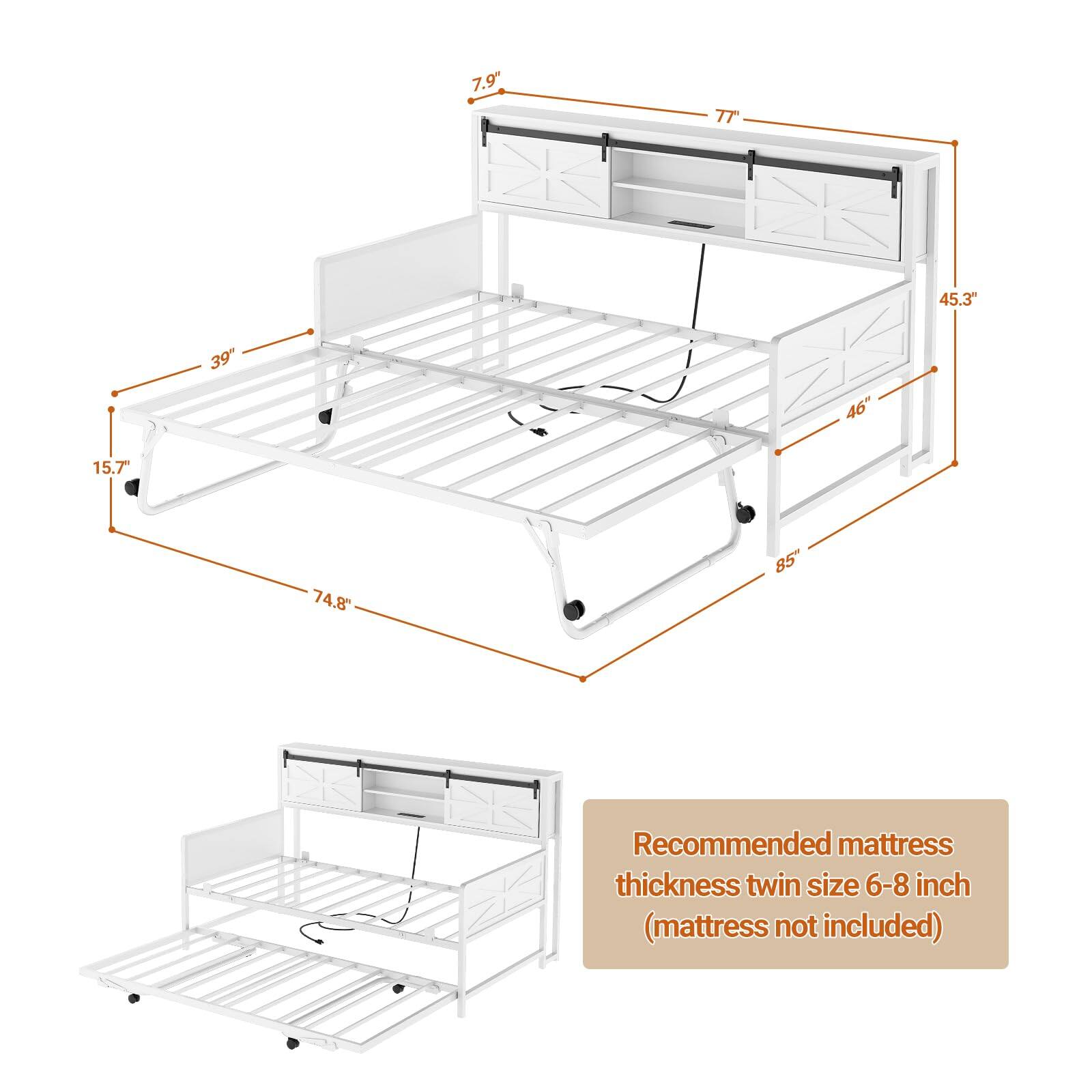 7.9" 7T 45.3" 39" 46" 15.7" 74.8" 85" Recommended mattress thickness twin size 6-8 inch (mattress not included)