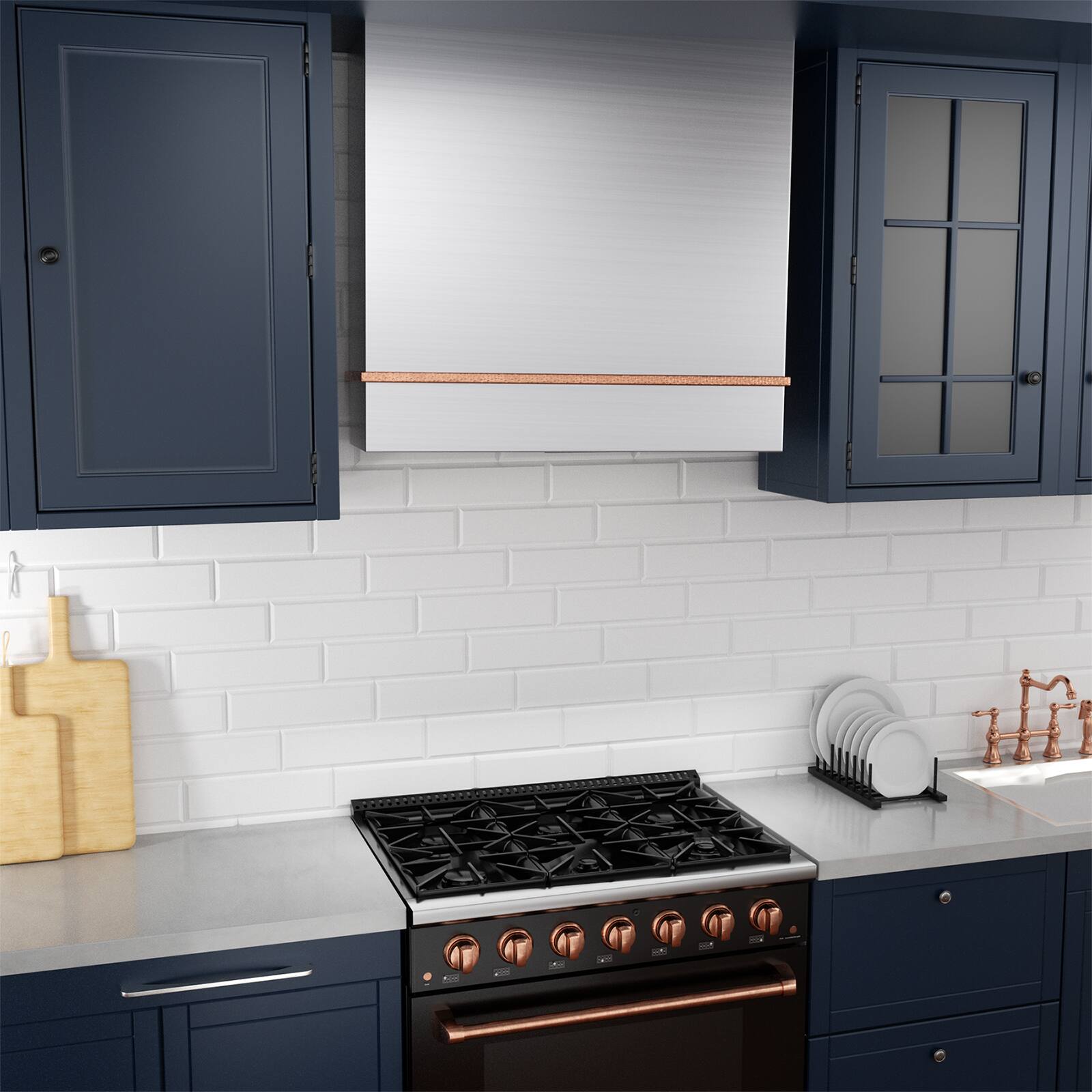 Alt View 5. Akicon - Akicon 30 in. Stainless Steel Range Hood with Vent Motor, 600 CFM, Wall Mount, in Brushed Stainless Steel with Copper - Stainless steel with Copper.