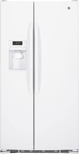 Front Standard. GE - 25.7 Cu. Ft. Side-by-Side Refrigerator with Thru-the-Door Ice and Water - White.