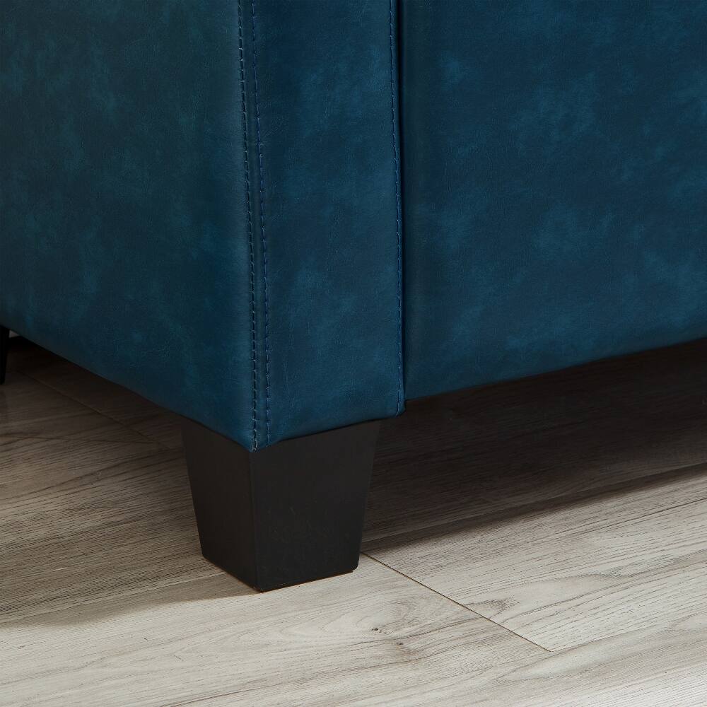 Alt View 4. Ropilly - Ropilly 48 Inch Blue Faux Leather Storage Ottoman Tufted Bench for Bedroom Entryway - Blue.